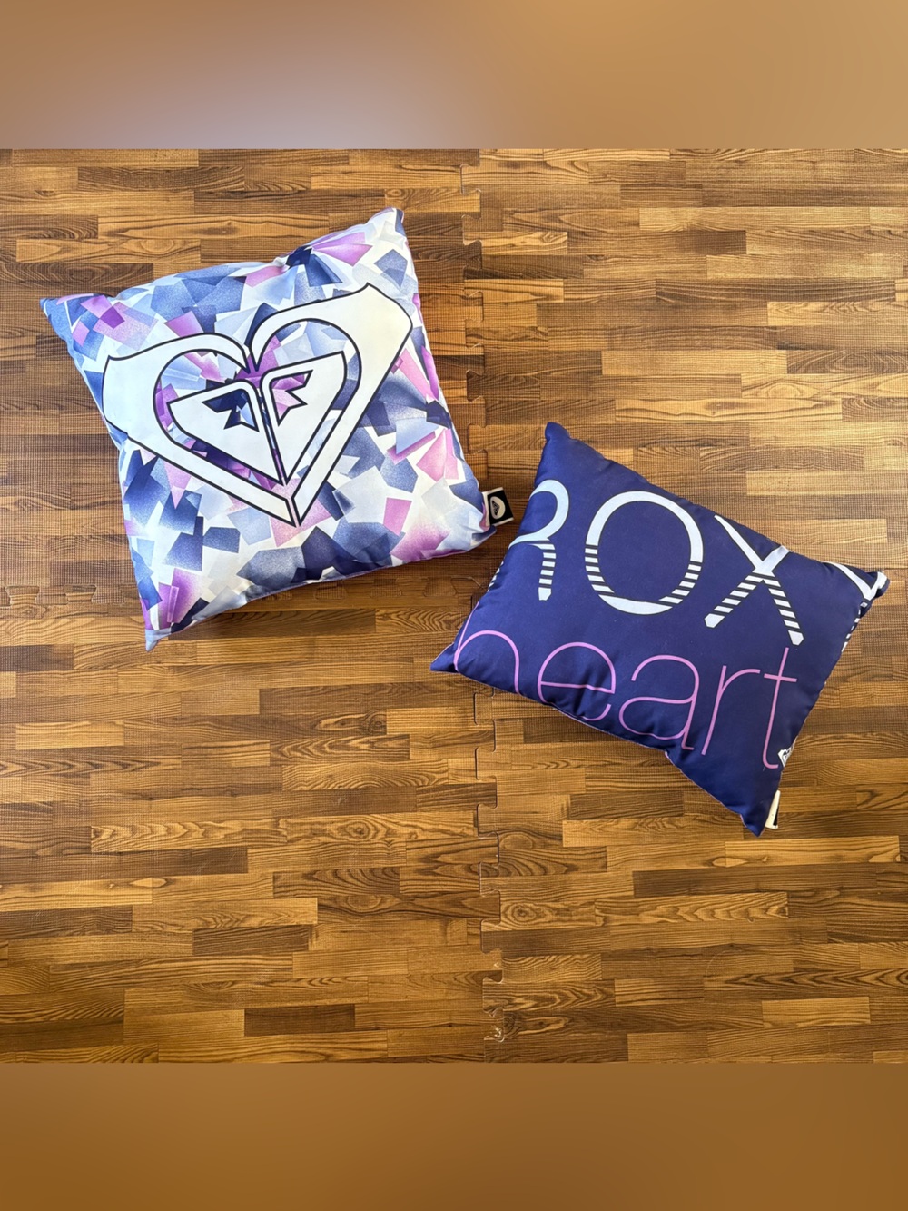 Roxy Heart Graphic Throw Pillow Duo in Purple, Blue & Pink